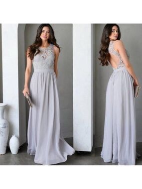 Maniju Lulus Savannah Nights Sleeveless Open Back Gown Maxi Dress Grey Gray New